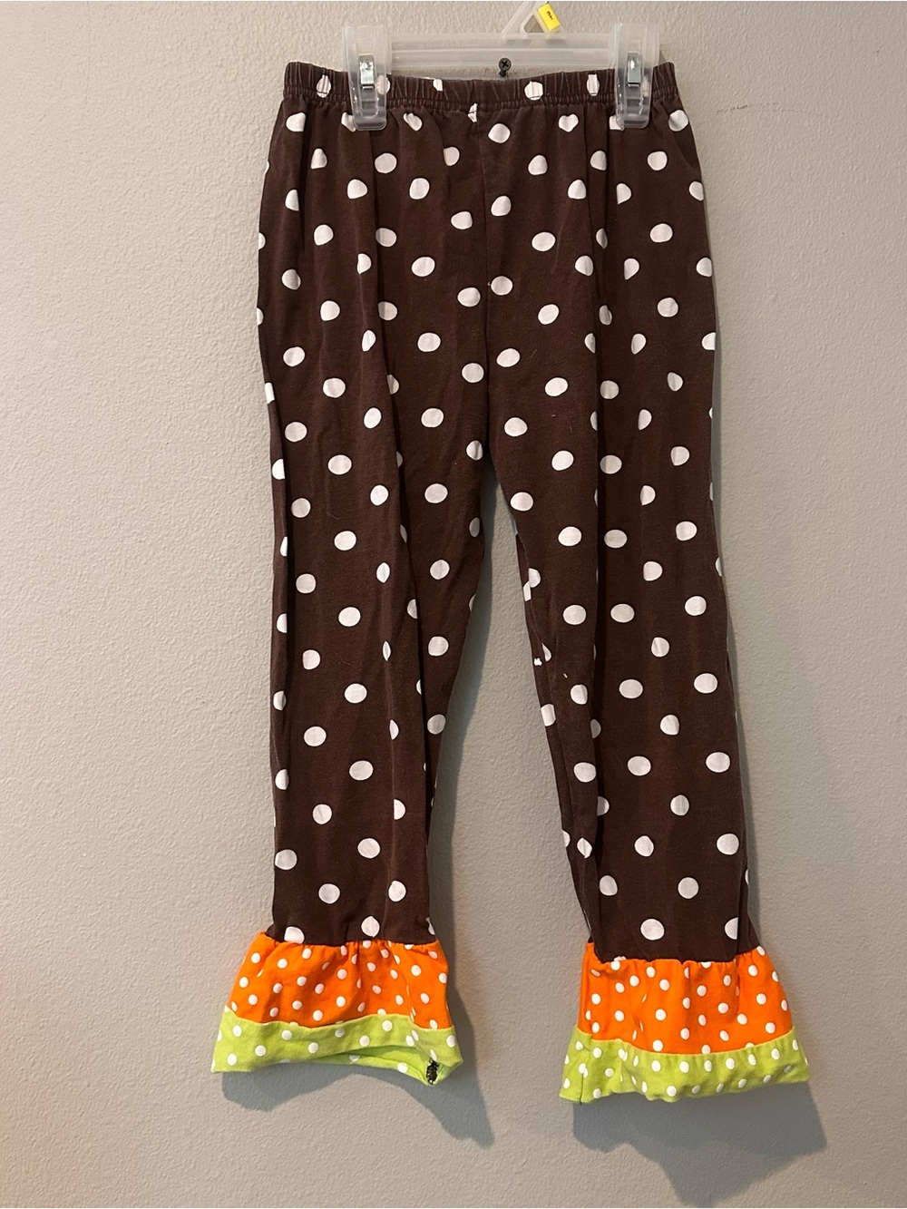 Girls Brown Polka Dot Ruffle Hem Leggings - Brand Unknown